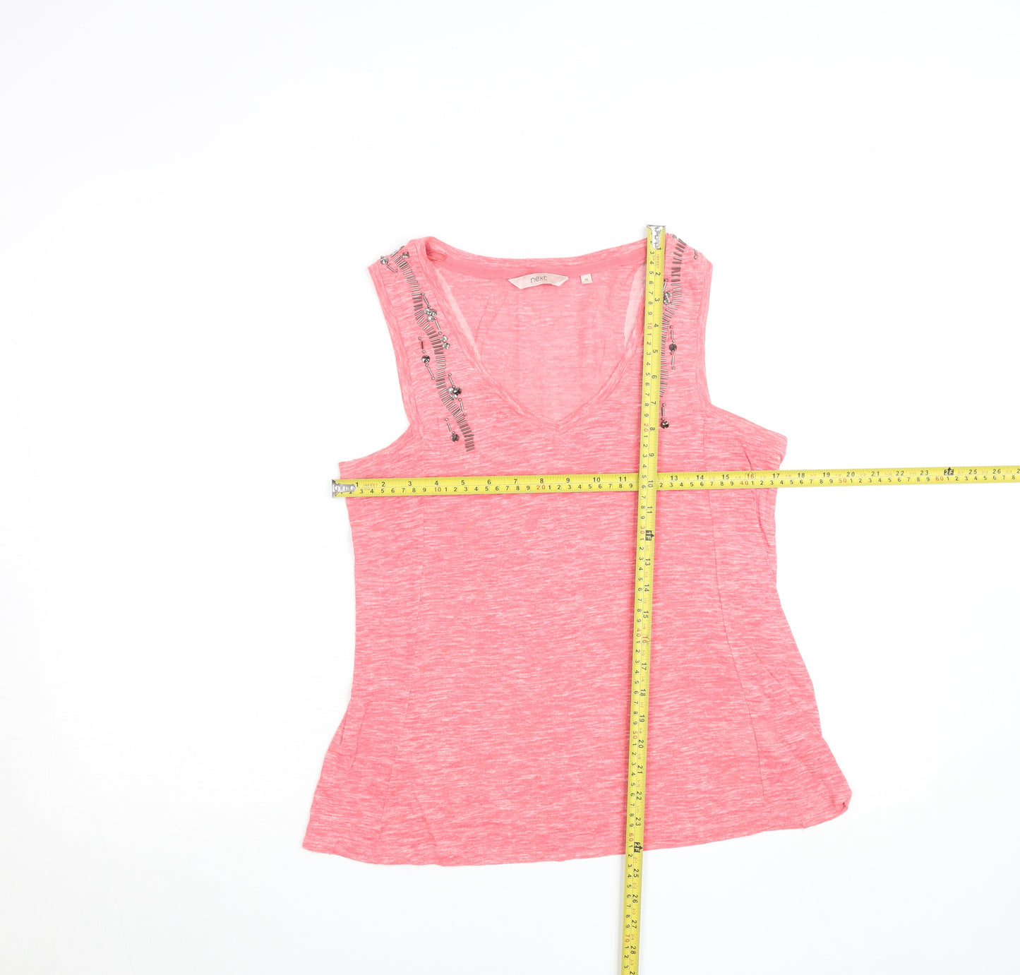Next Women's Pink Beaded V-Neck Sleeveless Tank Top Size 10