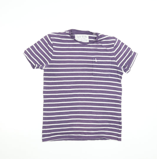 Jack Wills Men's Purple White Striped Cotton T-Shirt Size S