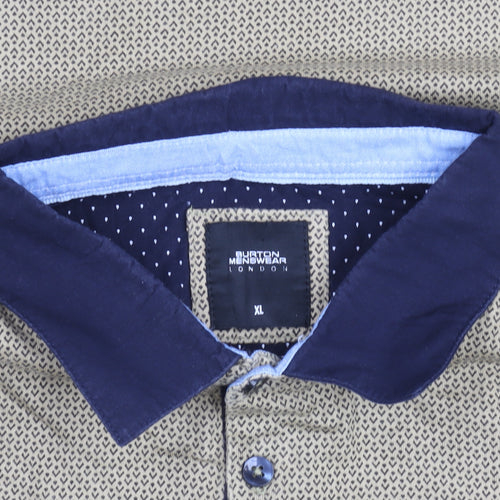 Burton Menswear London Beige Geometric Cotton Polo Shirt XL