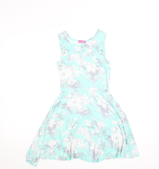 Sugar Babe Girls Blue Floral Sleeveless Skater Dress 11-12 Years