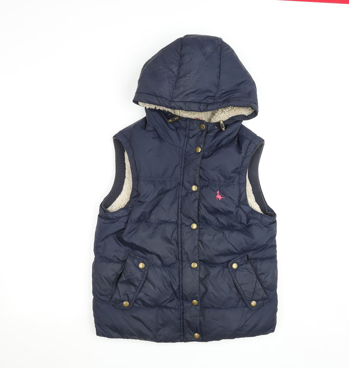 Jack Wills Womens Navy Hooded Puffer Waistcoat Size 10 Fleece Lined