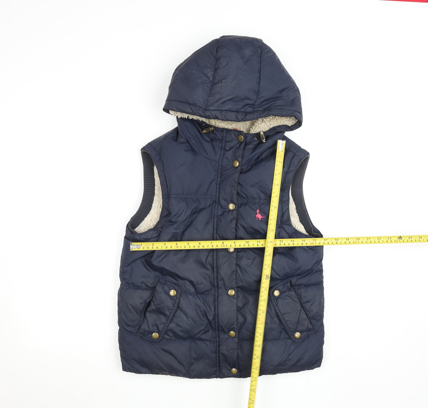 Jack Wills Womens Navy Hooded Puffer Waistcoat Size 10 Fleece Lined