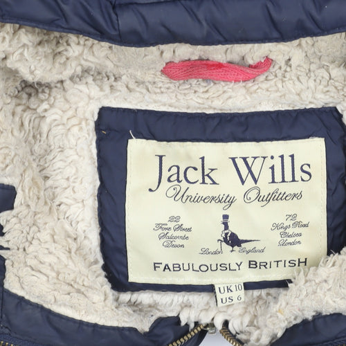 Jack Wills Womens Navy Hooded Puffer Waistcoat Size 10 Fleece Lined