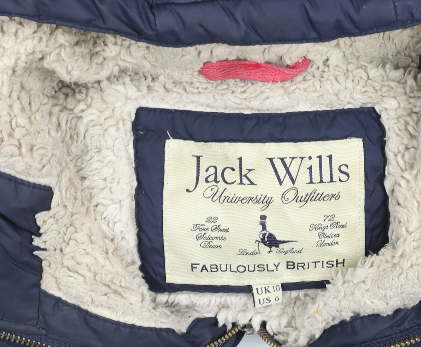 Jack Wills Womens Navy Hooded Puffer Waistcoat Size 10 Fleece Lined