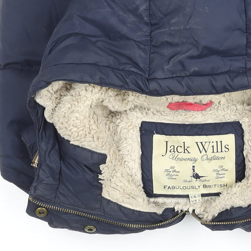 Jack Wills Womens Navy Hooded Puffer Waistcoat Size 10 Fleece Lined