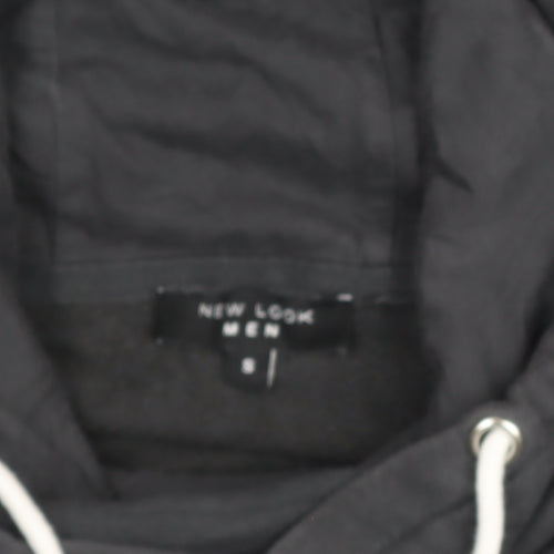 New Look Men Black Pullover Hoodie Size S Fleece Drawstring