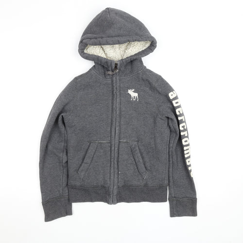 Abercrombie Kids Boys Grey Full Zip Hoodie Sherpa Lined Size S
