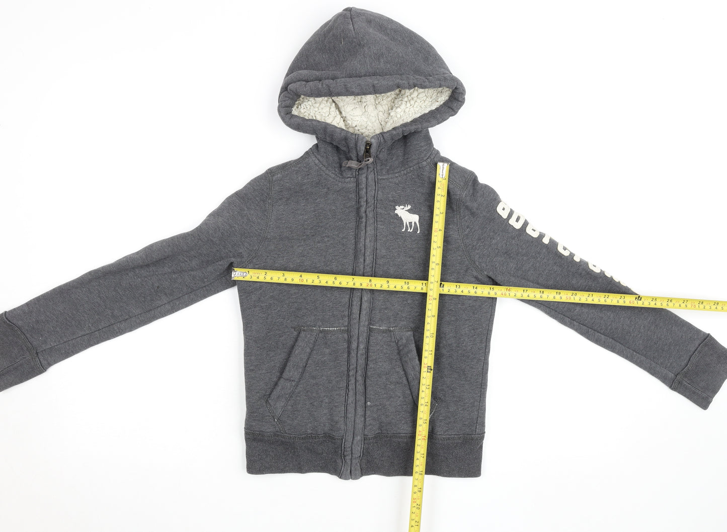 Abercrombie Kids Boys Grey Full Zip Hoodie Sherpa Lined Size S