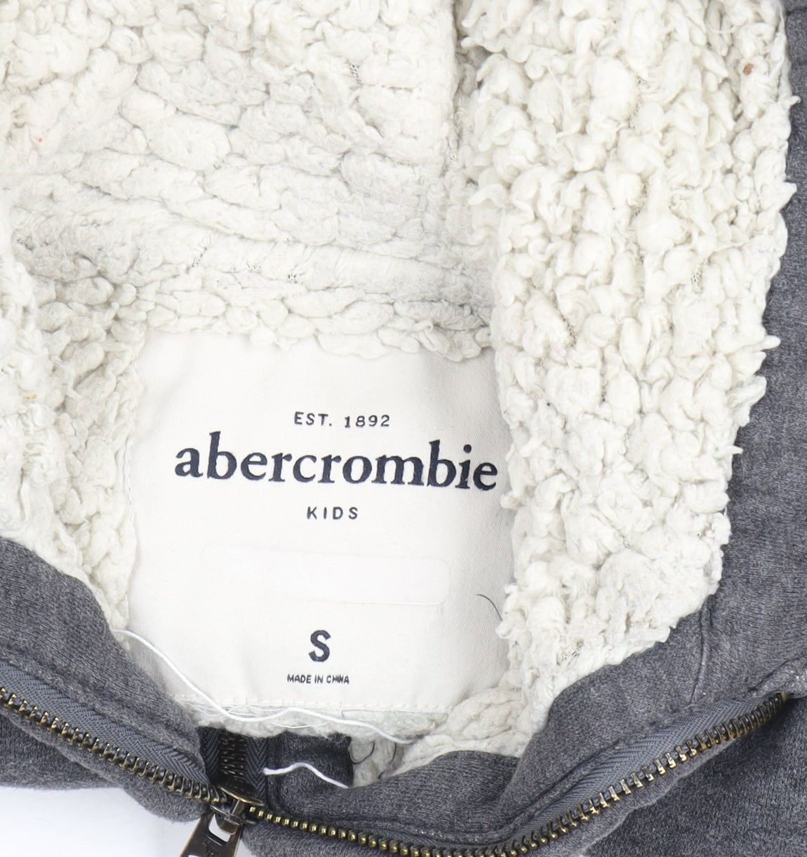 Abercrombie Kids Boys Grey Full Zip Hoodie Sherpa Lined Size S