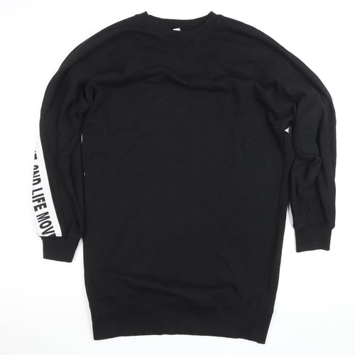 Topshop Women Black UK 8 Crew Neck Long Sleeve Cotton Sweatshirt Dress