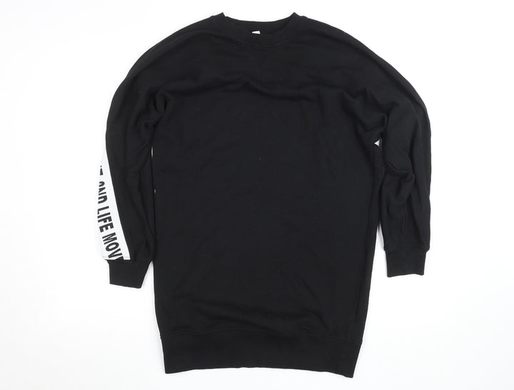 Topshop Women Black UK 8 Crew Neck Long Sleeve Cotton Sweatshirt Dress