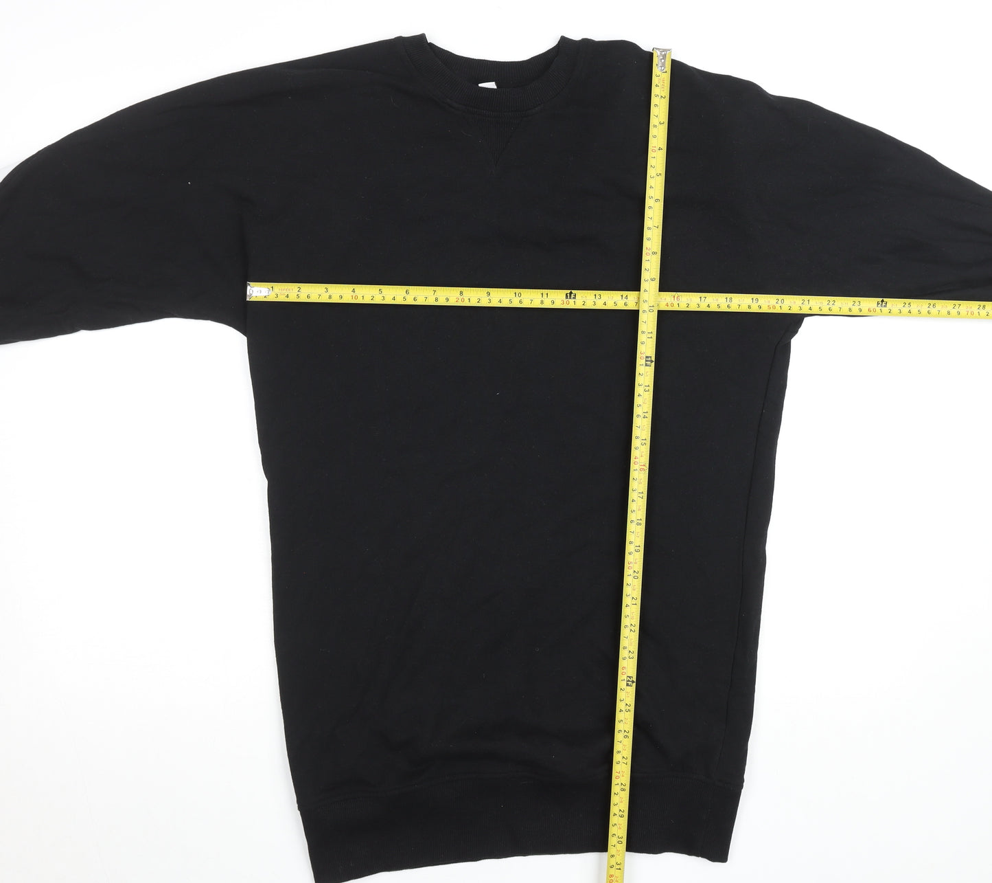 Topshop Women Black UK 8 Crew Neck Long Sleeve Cotton Sweatshirt Dress