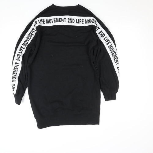 Topshop Women Black UK 8 Crew Neck Long Sleeve Cotton Sweatshirt Dress