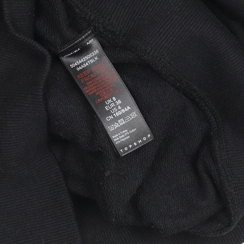 Topshop Women Black UK 8 Crew Neck Long Sleeve Cotton Sweatshirt Dress
