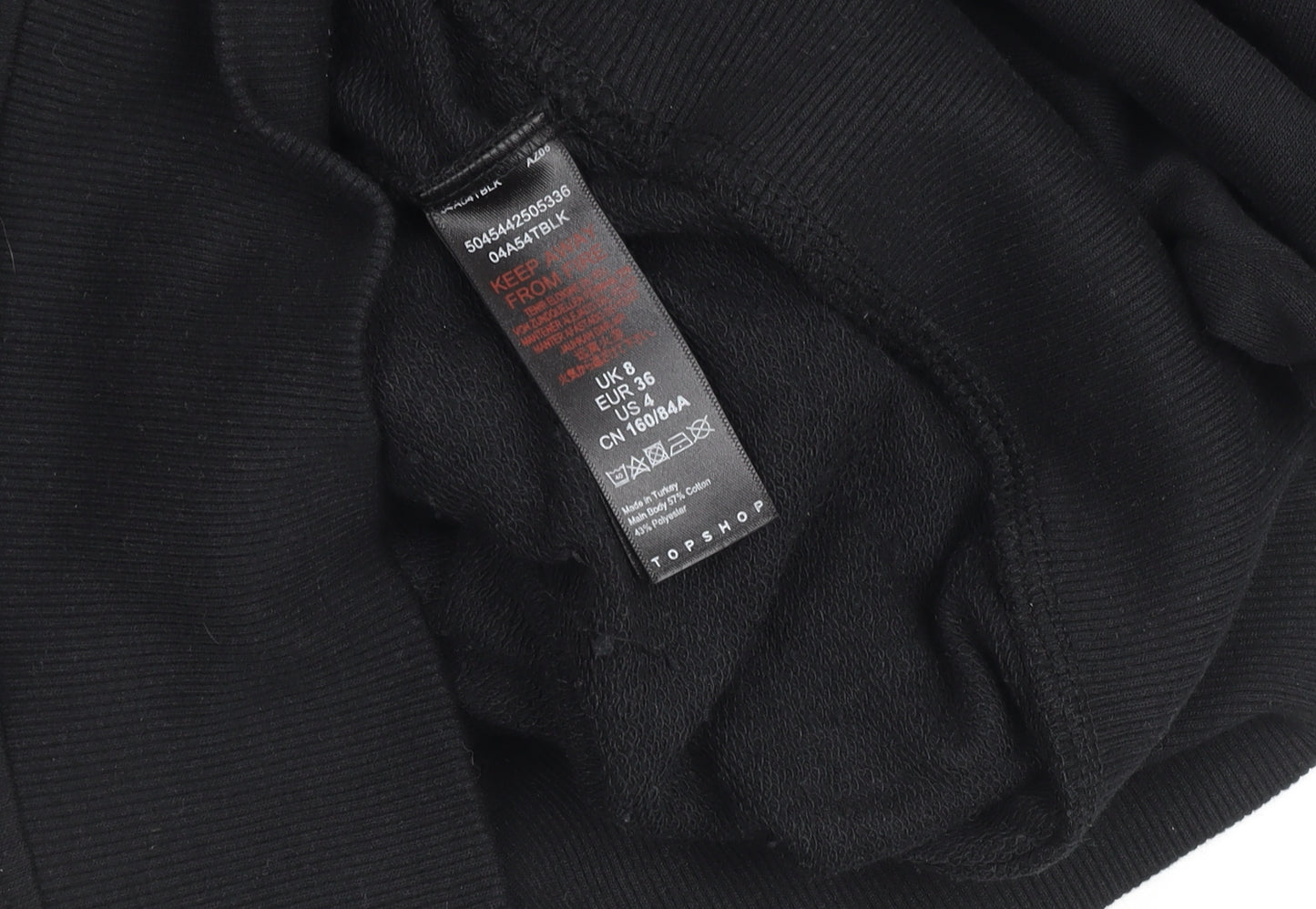 Topshop Women Black UK 8 Crew Neck Long Sleeve Cotton Sweatshirt Dress