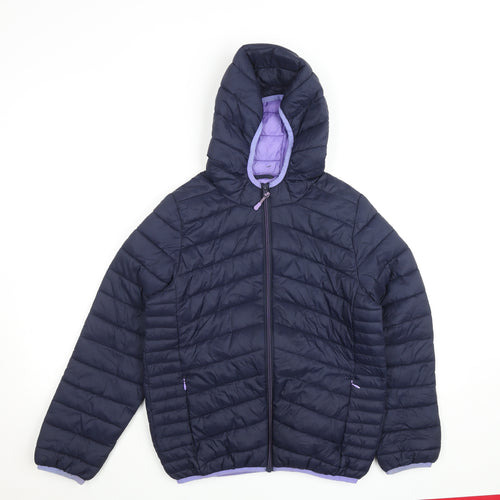 Marks and Spencer Girls Blue Hooded Puffer Jacket 12-13 Years Quilted Lined
