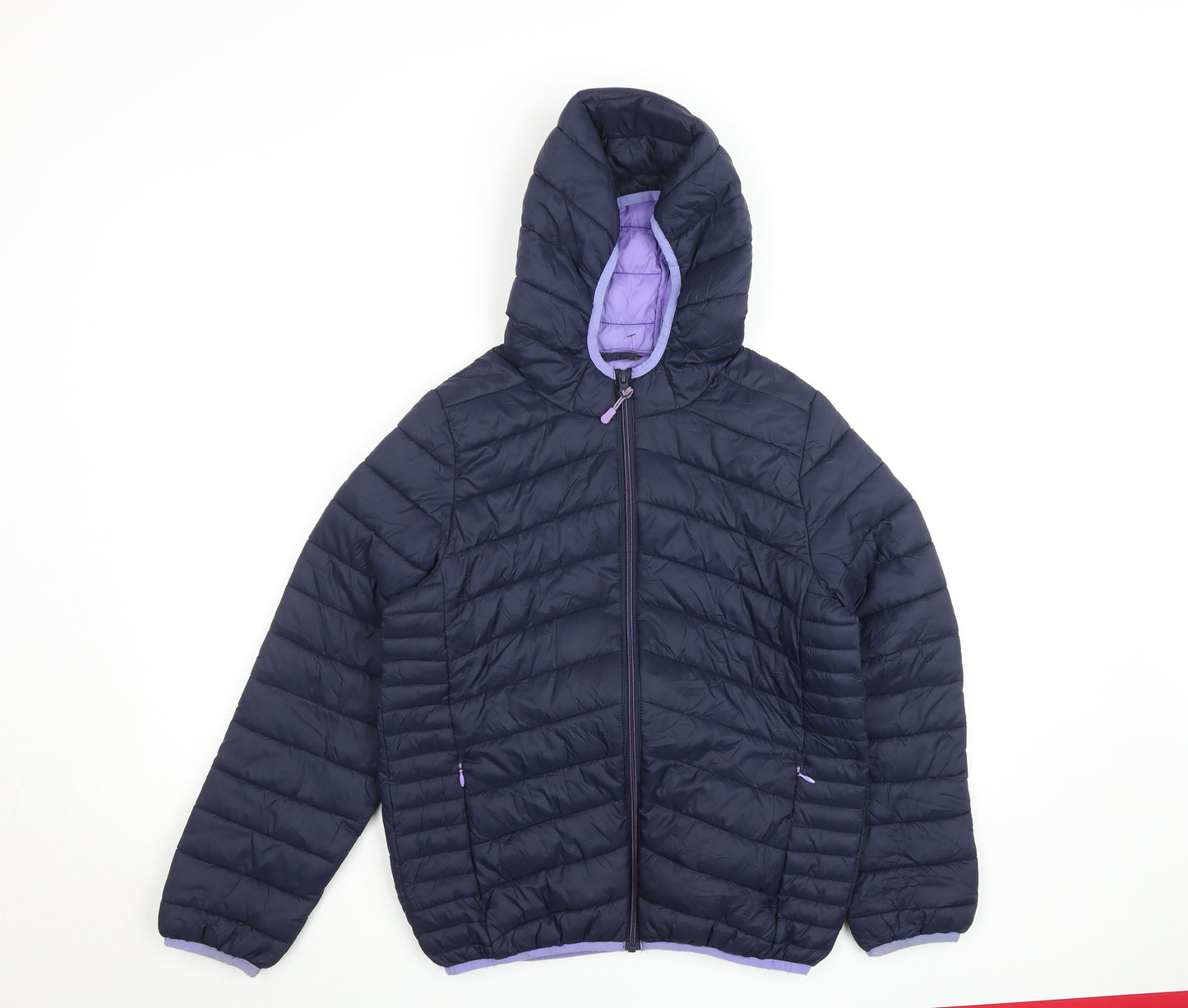 Marks and Spencer Girls Blue Hooded Puffer Jacket 12-13 Years Quilted Lined