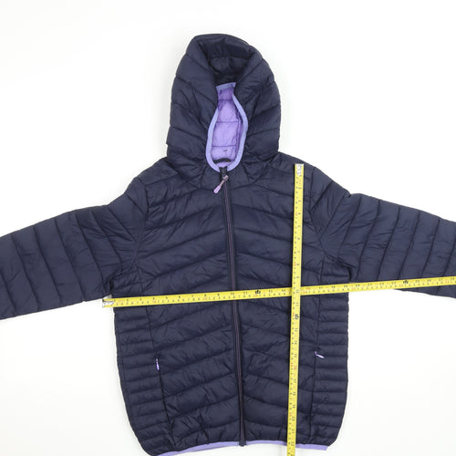 Marks and Spencer Girls Blue Hooded Puffer Jacket 12-13 Years Quilted Lined