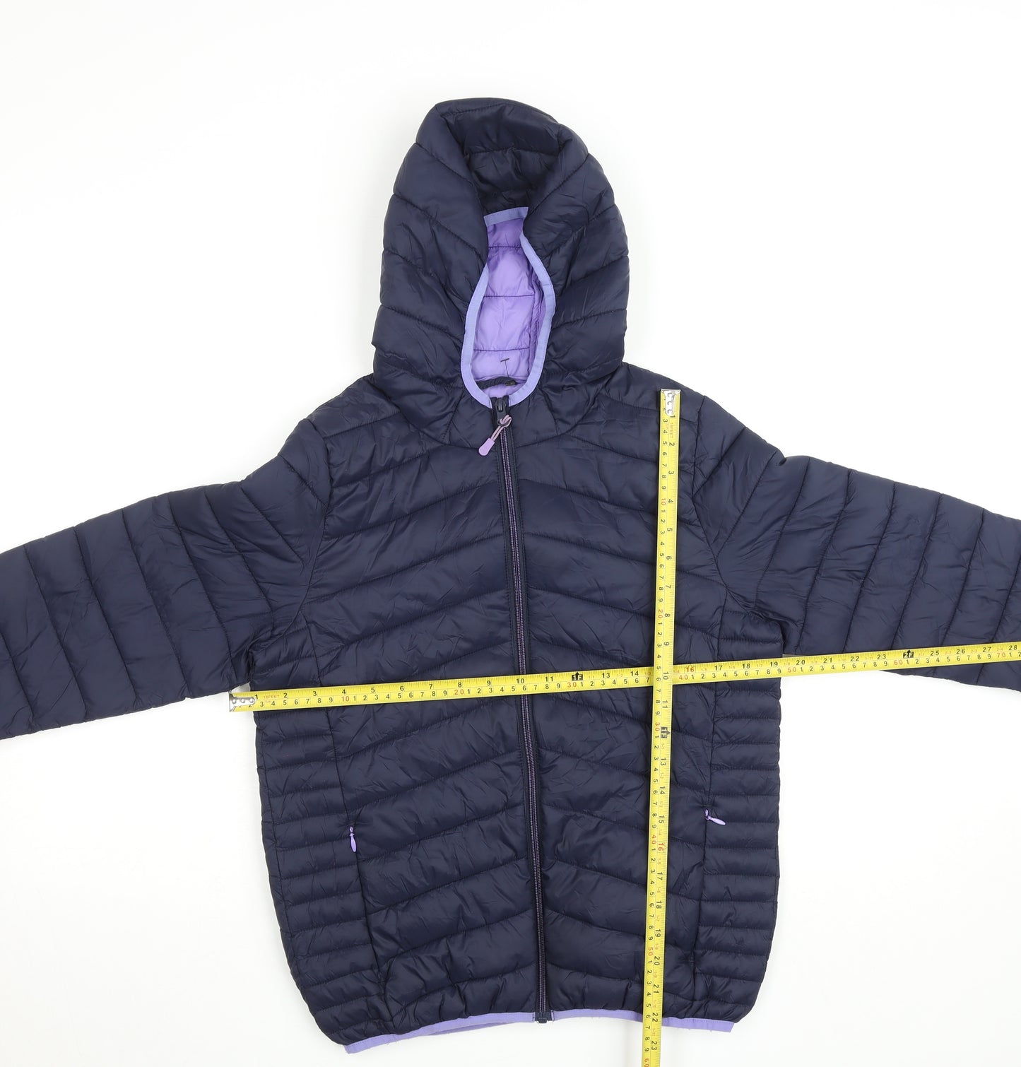 Marks and Spencer Girls Blue Hooded Puffer Jacket 12-13 Years Quilted Lined