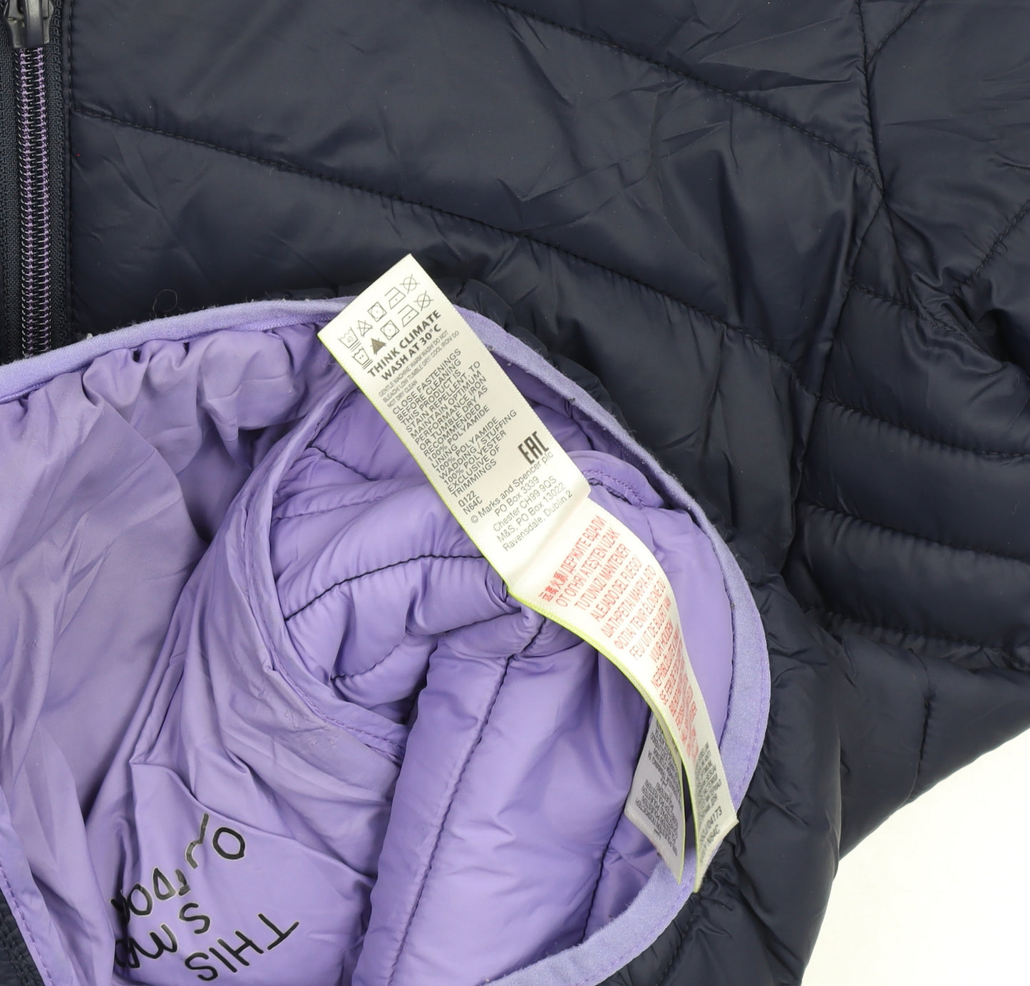 Marks and Spencer Girls Blue Hooded Puffer Jacket 12-13 Years Quilted Lined