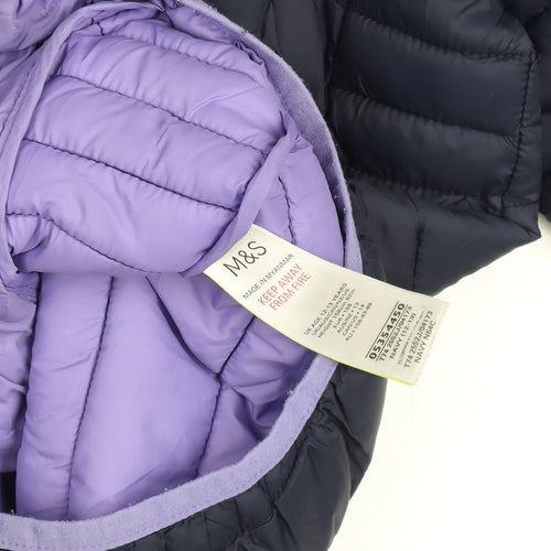 Marks and Spencer Girls Blue Hooded Puffer Jacket 12-13 Years Quilted Lined