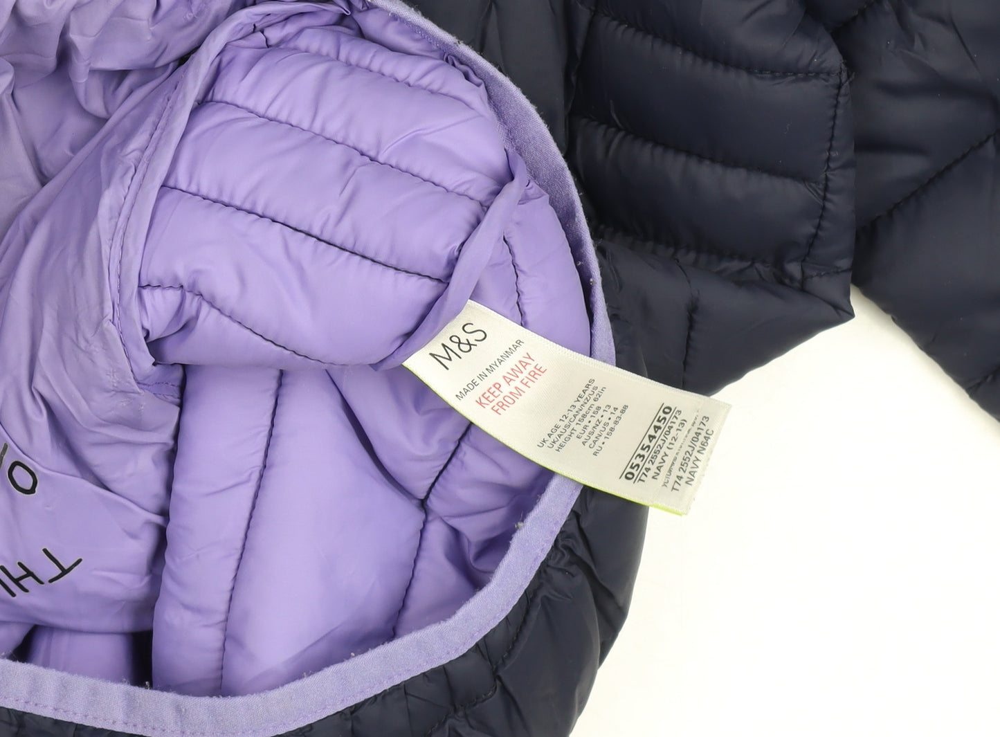 Marks and Spencer Girls Blue Hooded Puffer Jacket 12-13 Years Quilted Lined