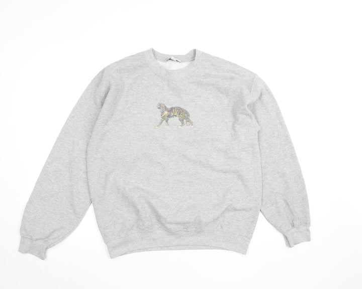 Topshop Women Grey Tiger Embroidered Pullover Sweatshirt Size M