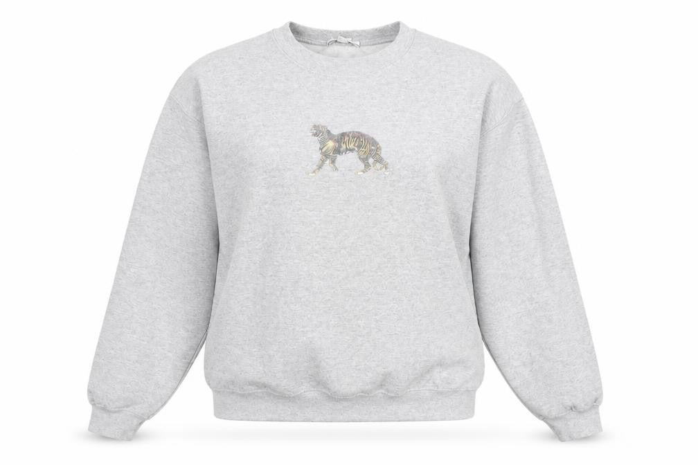 Front view of Topshop Women Grey Tiger Embroidered Pullover Sweatshirt, size M