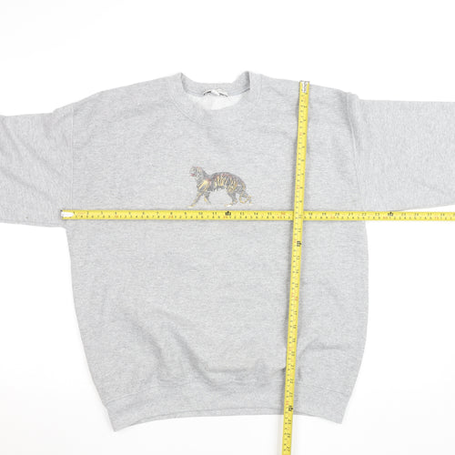 Topshop Women Grey Tiger Embroidered Pullover Sweatshirt Size M