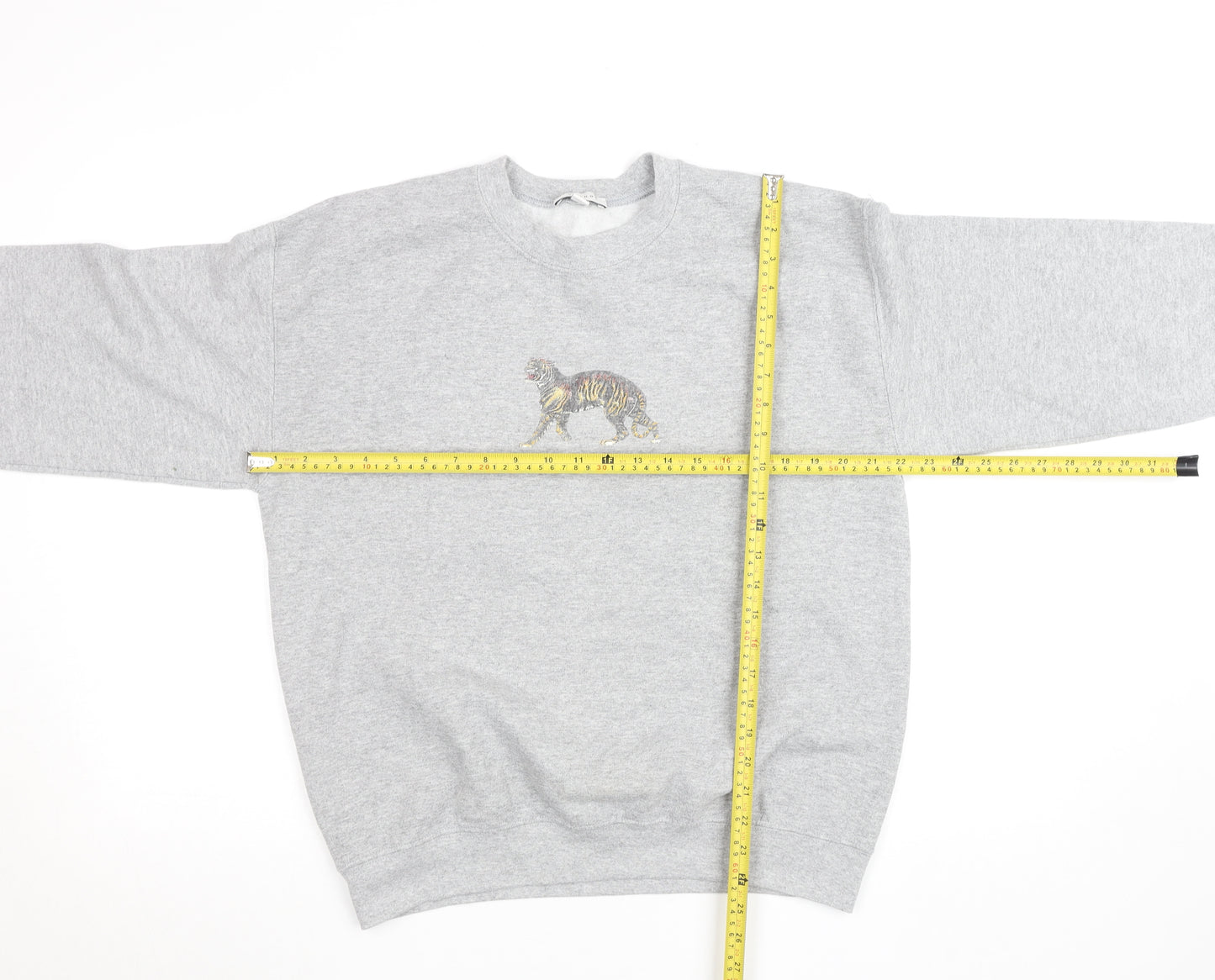 Topshop Women Grey Tiger Embroidered Pullover Sweatshirt Size M