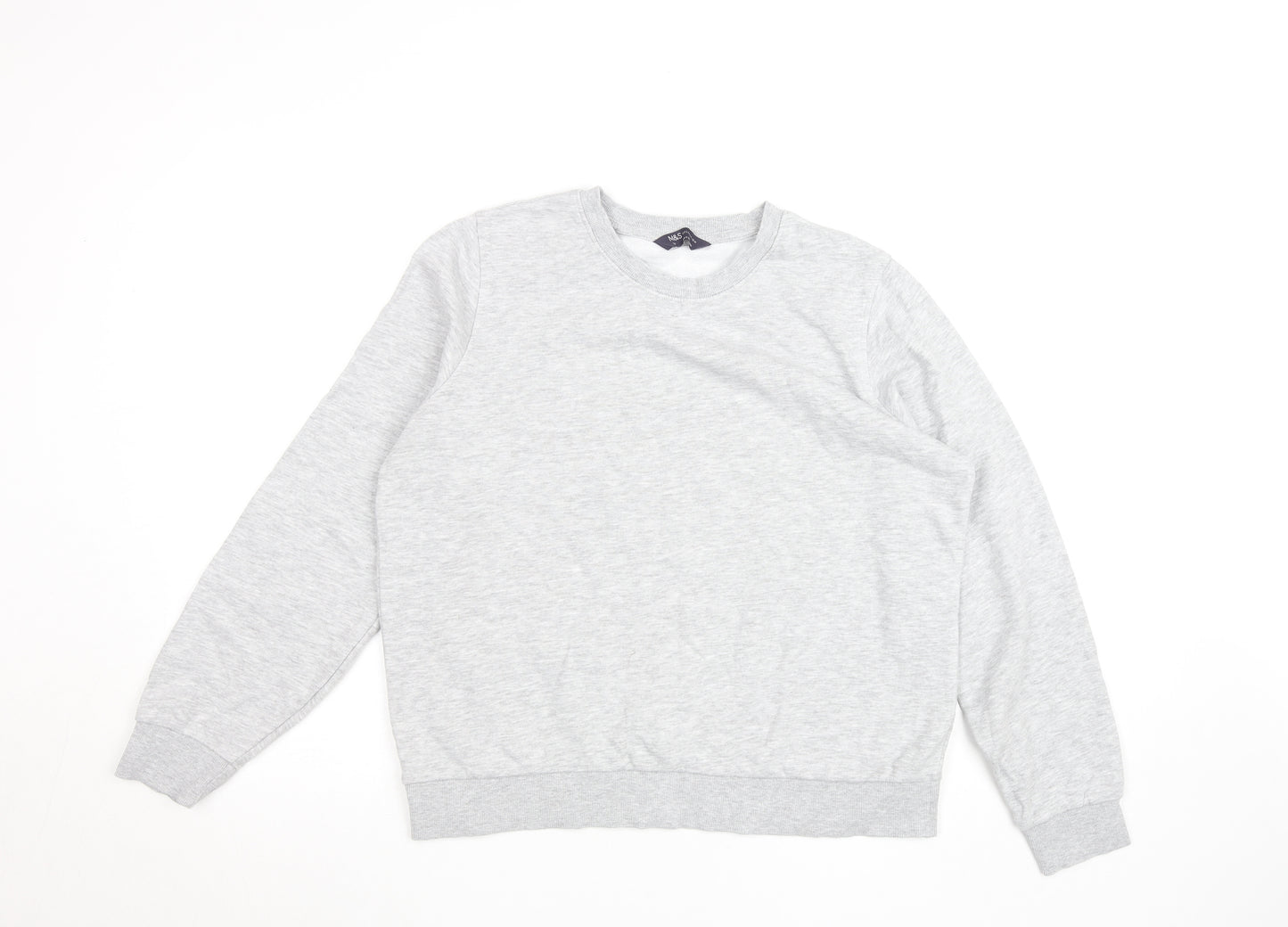Marks and Spencer Women Grey Marl Cotton Blend Pullover Sweatshirt Size 14