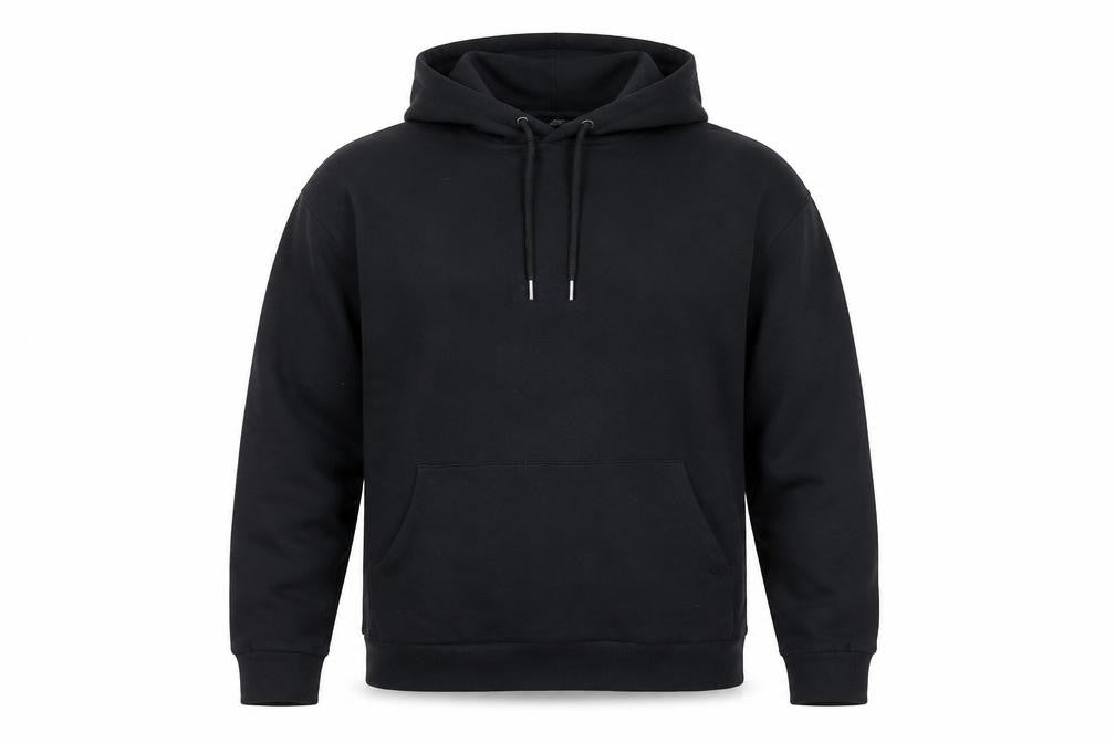 Front view of ASOS DESIGN Men's Black Pullover Hoodie S Art Graphic Fleece