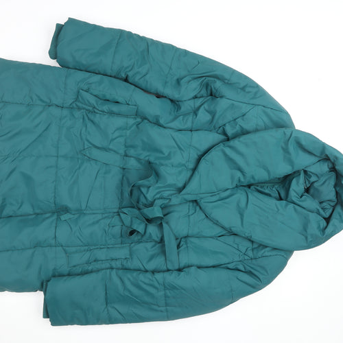 Mamalicious Women’s Green Long Puffer Coat M Maternity Belted