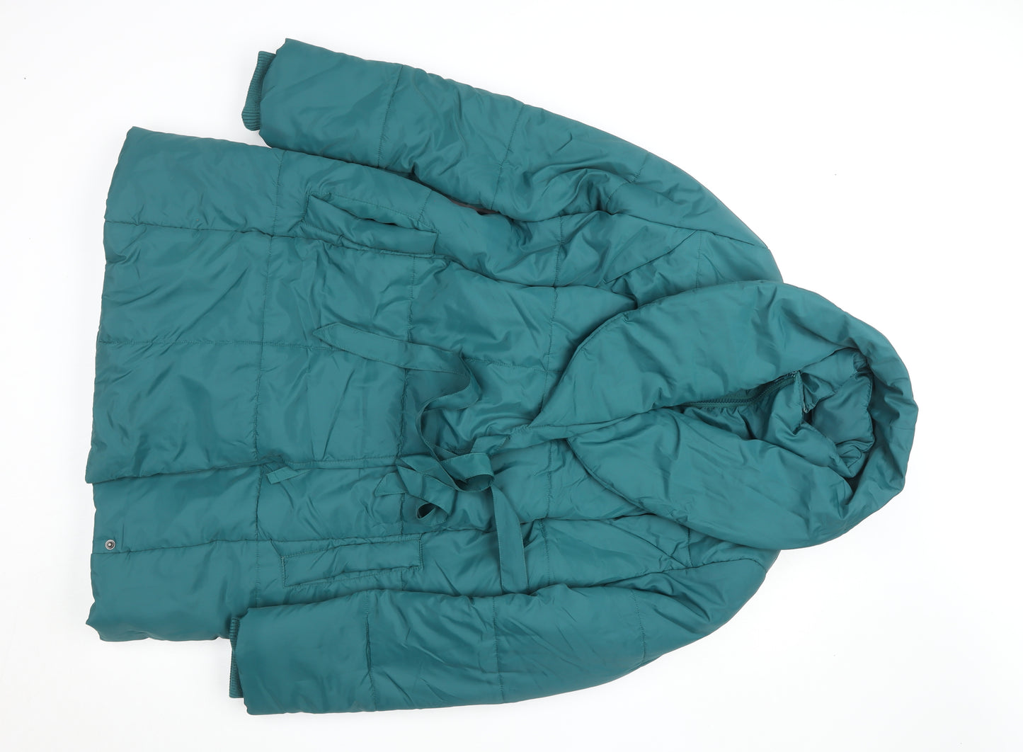 Mamalicious Women’s Green Long Puffer Coat M Maternity Belted