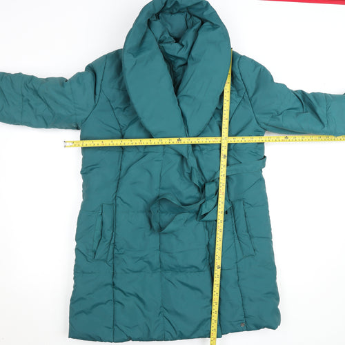 Mamalicious Women’s Green Long Puffer Coat M Maternity Belted