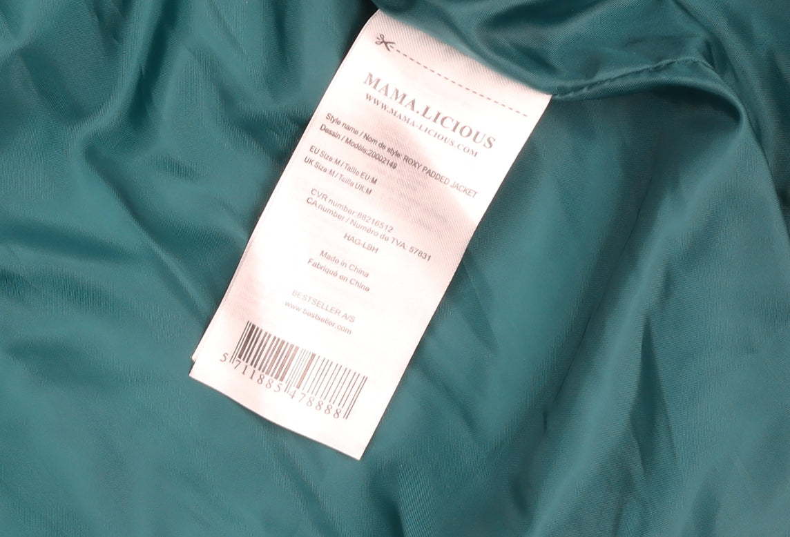 Mamalicious Women’s Green Long Puffer Coat M Maternity Belted