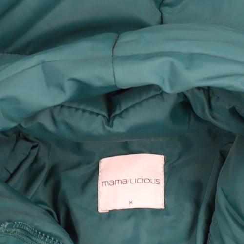 Mamalicious Women’s Green Long Puffer Coat M Maternity Belted
