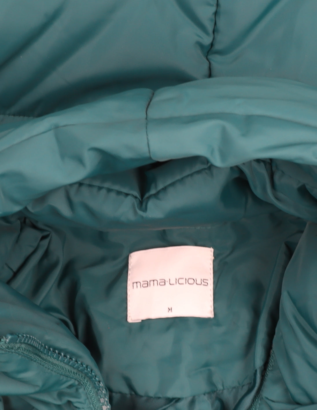 Mamalicious Women’s Green Long Puffer Coat M Maternity Belted