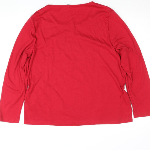 Bonmarché Women's Red Floral Embroidered Long Sleeve Cotton T-Shirt Size L