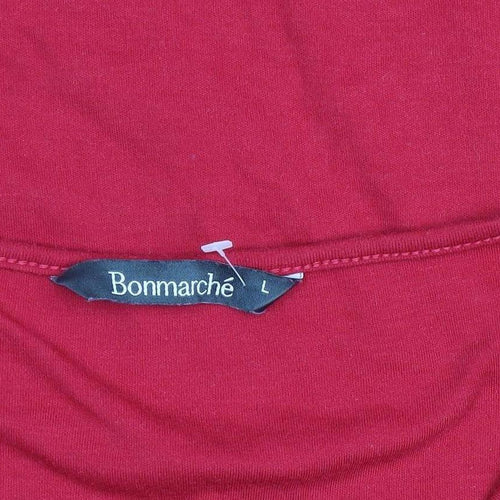 Bonmarché Women's Red Floral Embroidered Long Sleeve Cotton T-Shirt Size L
