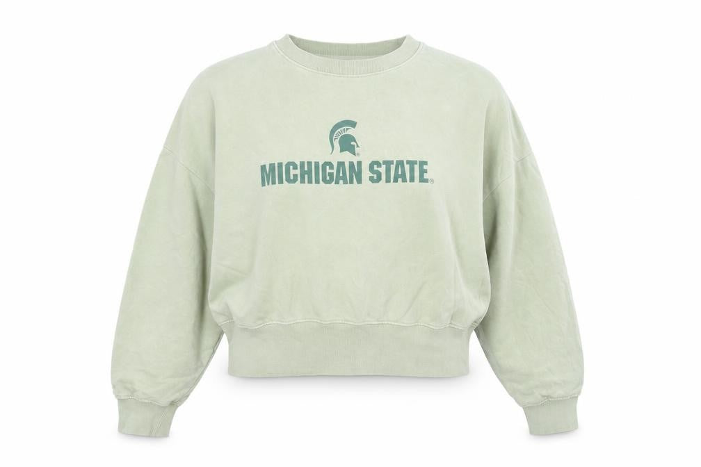 Front view of MSU Michigan State Women’s Green Crew Neck Pullover Sweatshirt XS