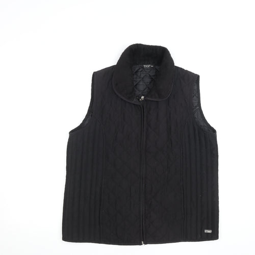 TIGI Womens Black Quilted Waistcoat M Sleeveless Zip Front