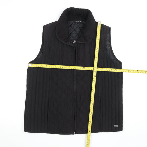 TIGI Womens Black Quilted Waistcoat M Sleeveless Zip Front