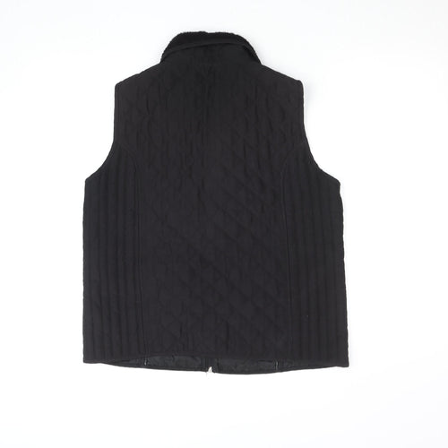 TIGI Womens Black Quilted Waistcoat M Sleeveless Zip Front