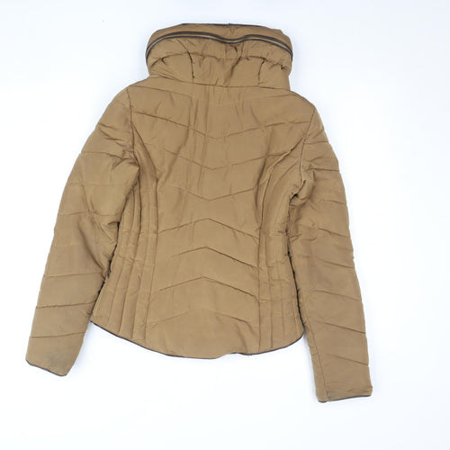 Zara Basic Women Brown Puffer Jacket S Hooded Quilted Winter Coat
