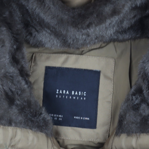 Zara Basic Women Brown Puffer Jacket S Hooded Quilted Winter Coat