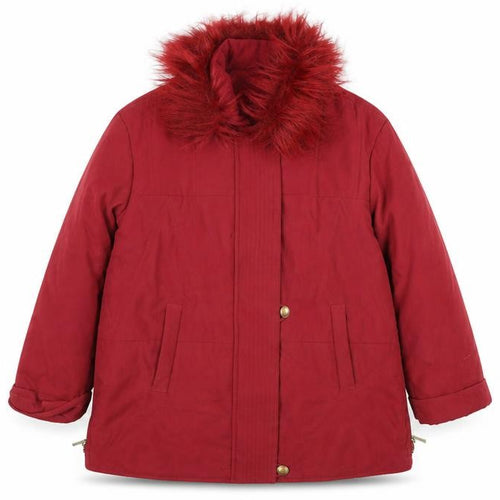 Damart Women Red Faux Fur Trim Mid-Length Parka Coat Size 16