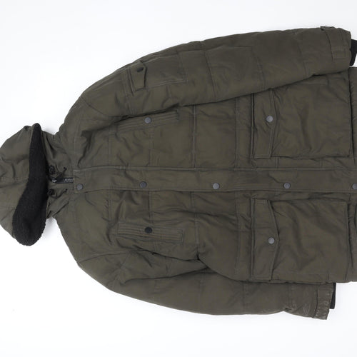 F&F Men's Green Hooded Padded Parka Coat Size S Winter Insulated
