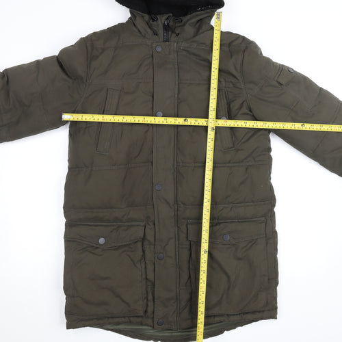 F&F Men's Green Hooded Padded Parka Coat Size S Winter Insulated