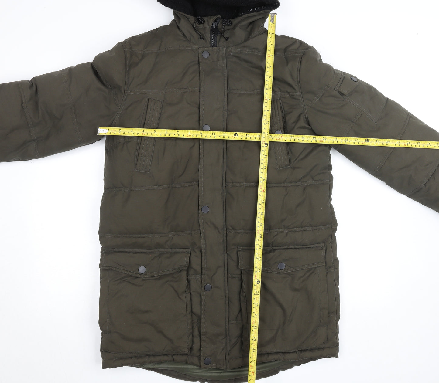 F&F Men's Green Hooded Padded Parka Coat Size S Winter Insulated